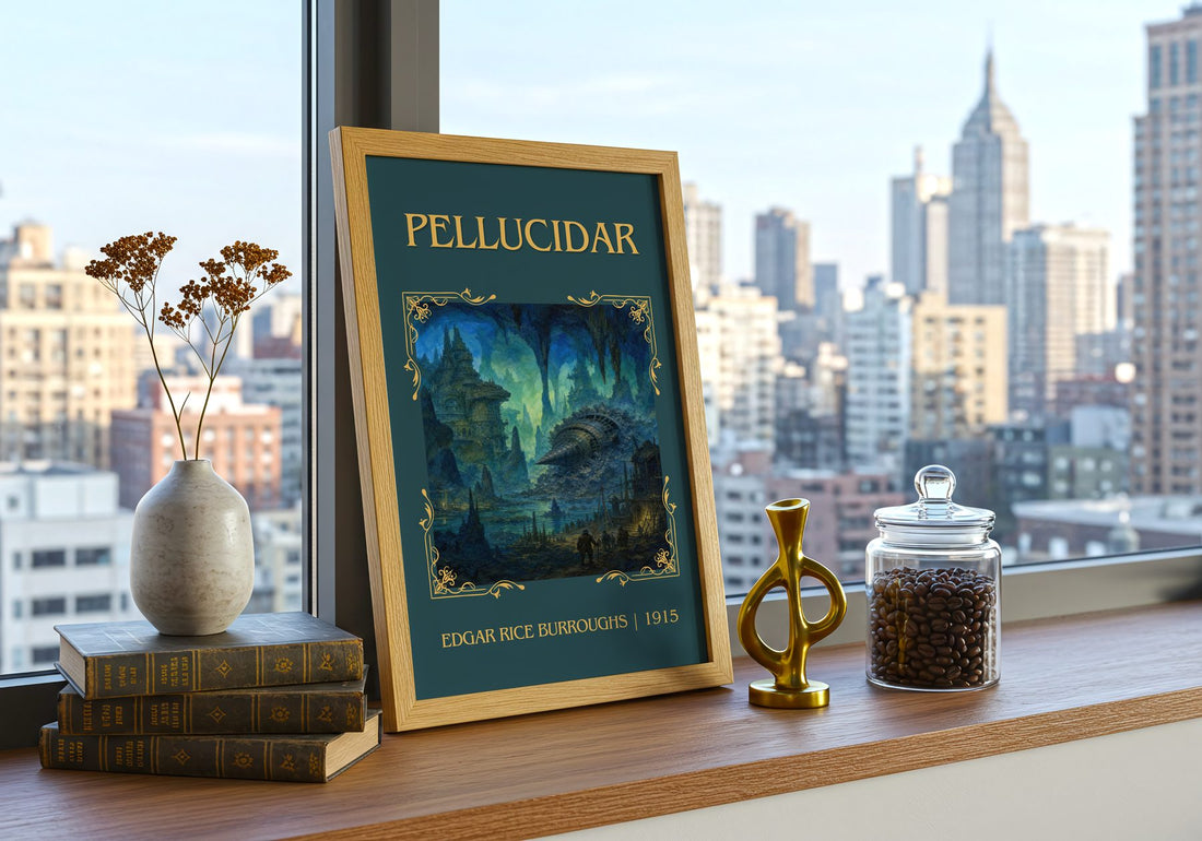 Pellucidar Classic Book Art Print by Edgar Rice Burroughs – framed print on a city-view windowsill