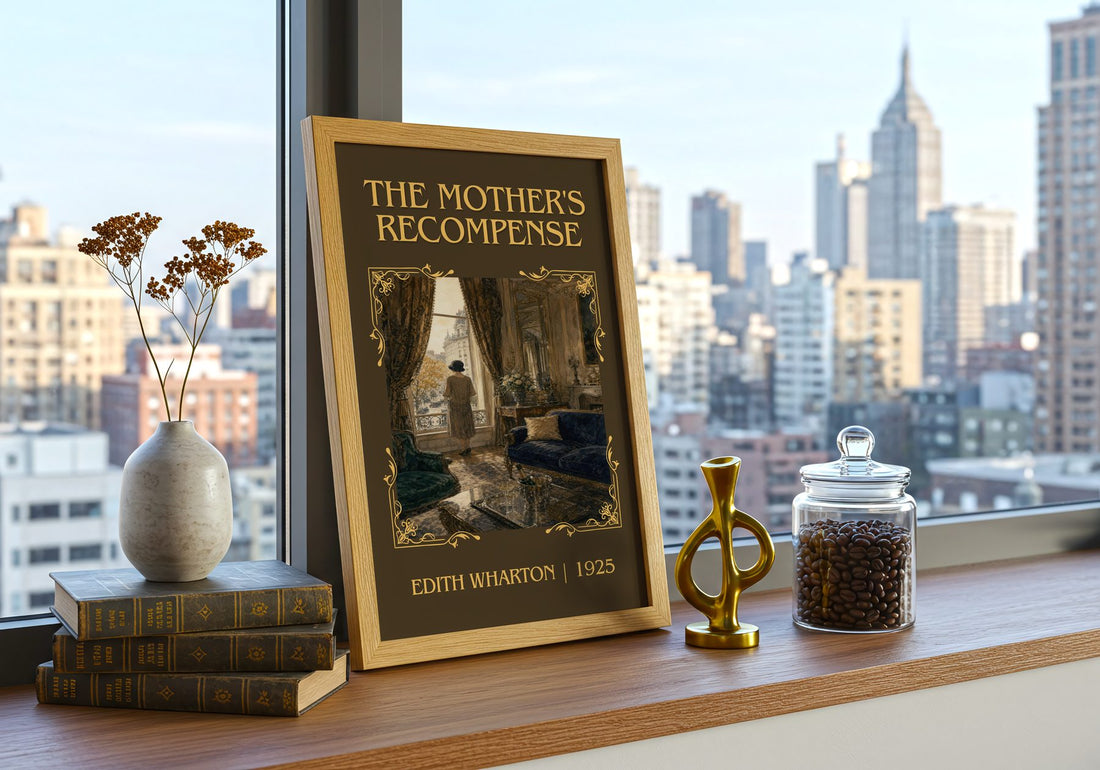 The Mother'S Recompense Classic Book Art Print by Edith Wharton – framed print on a city-view windowsill