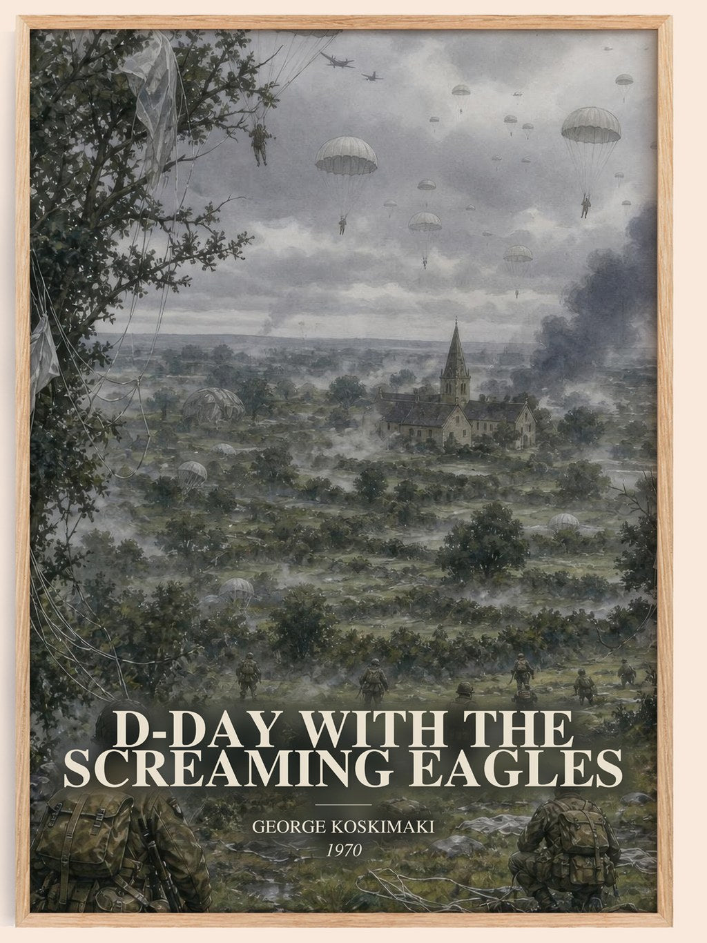 D-Day With The Screaming Eagles watercolour book poster by George Koskimaki – framed literary art print