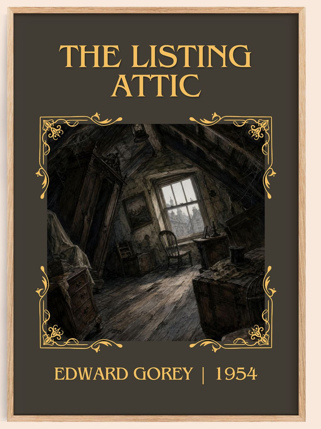 The Listing Attic Classic Book Art Print by Edward Gorey – book poster