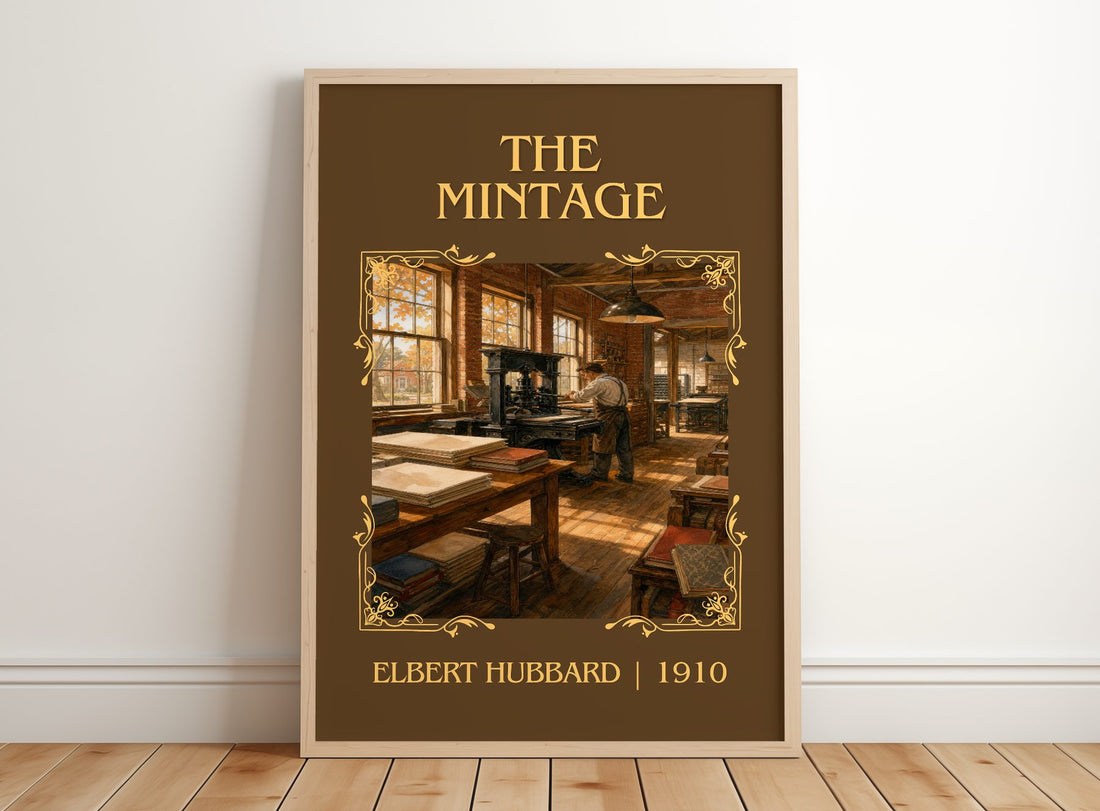 The Mintage Classic Book Art Print by Elbert Hubbard – framed print leaning on a wooden floor
