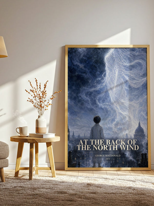 At The Back Of The North Wind watercolour print in frame leaning in hallway – childrens wall art