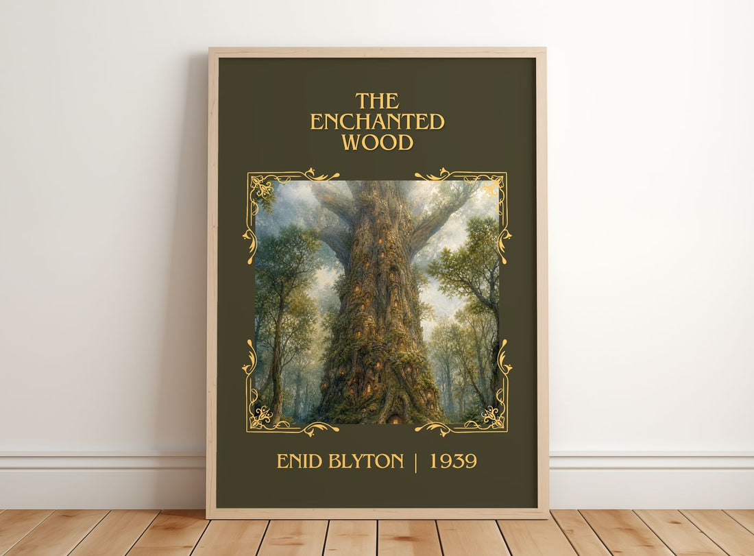 The Enchanted Wood Classic Book Art Print by Enid Blyton – framed print leaning on a wooden floor