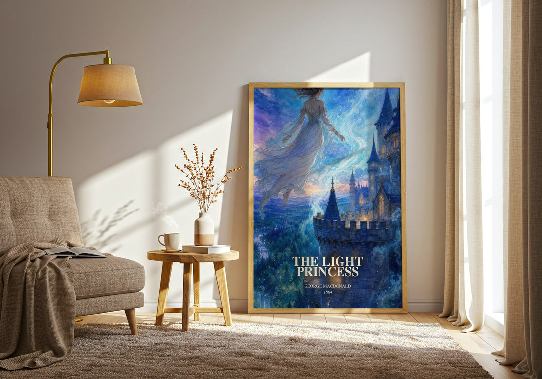 The Light Princess watercolour print in frame leaning in hallway – childrens wall art (mockup)