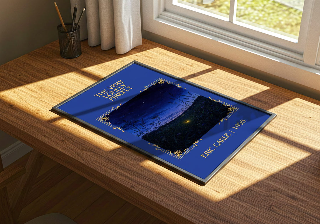The Very Lonely Firefly Classic Book Art Print by Eric Carle – print on a sunlit desk