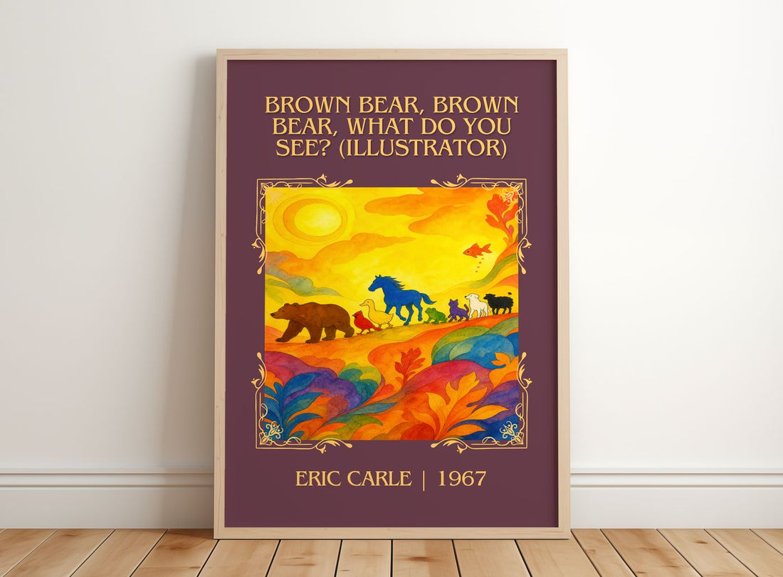 Brown Bear, Brown Bear, What Do You See? (Illustrator) Classic Book – framed print leaning on a wooden floor