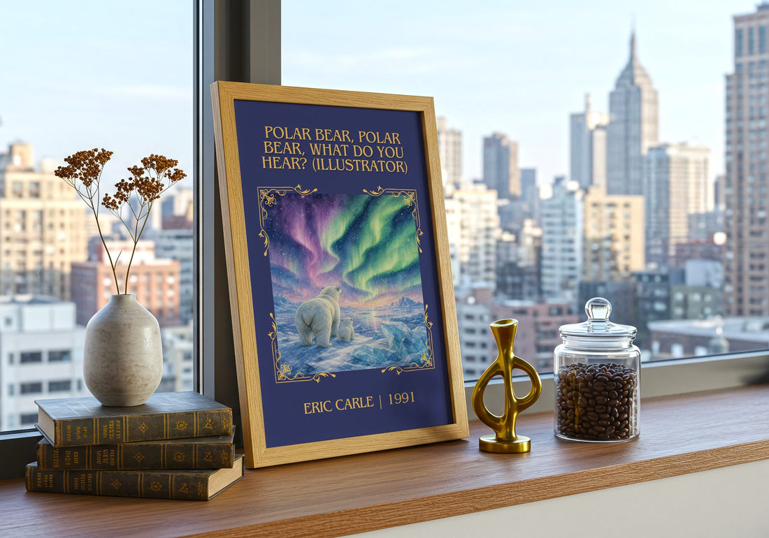 Polar Bear, Polar Bear, What Do You Hear? (Illustrator) Classic Book – framed print on a city-view windowsill