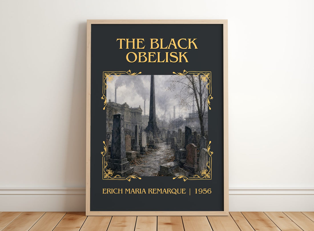 The Black Obelisk Classic Book Art Print by Erich Maria Remarque – framed print leaning on a wooden floor
