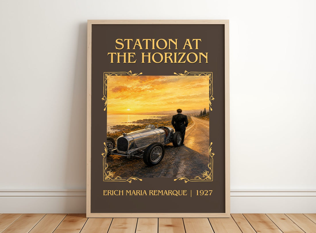 Station At The Horizon Classic Book Art Print by Erich Maria Remarque – framed print leaning on a wooden floor