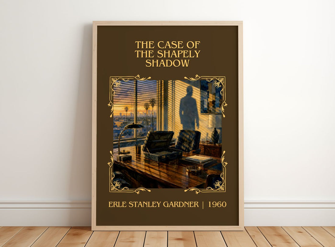 Case Of The Shapely Shadow Classic Book Art Print by E. Gardner – framed print leaning on a wooden floor