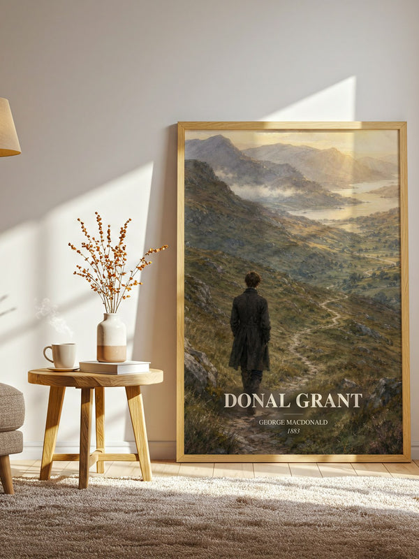 Donal Grant watercolour print in frame leaning in hallway – classic literature wall art