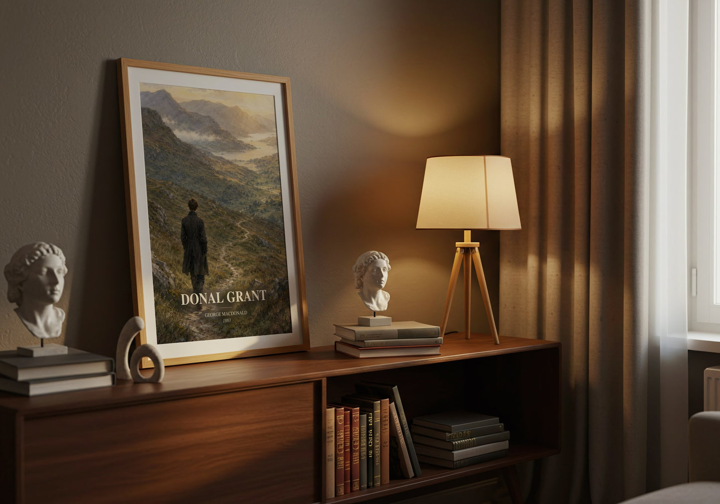Donal Grant watercolour print on bookshelf – George Macdonald fan gift