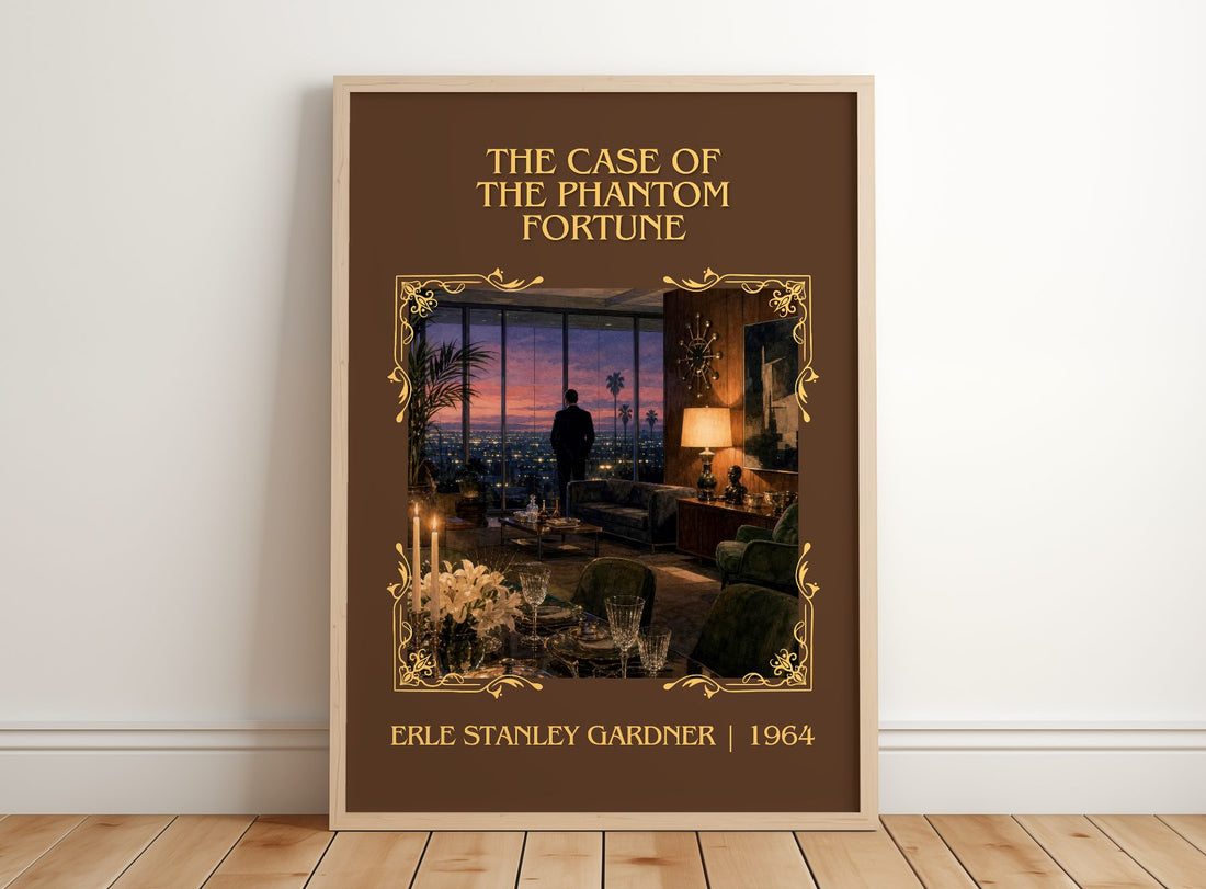 Case Of The Phantom Fortune Classic Book Art Print by E. Gardner – framed print leaning on a wooden floor
