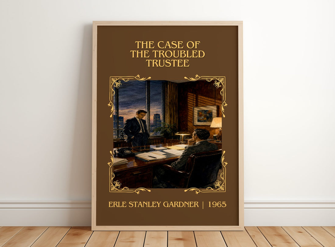 Case Of The Troubled Trustee Classic Book Art Print by E. Gardner – framed print leaning on a wooden floor