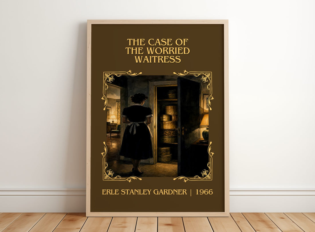 Case Of The Worried Waitress Classic Book Art Print by E. Gardner – framed print leaning on a wooden floor