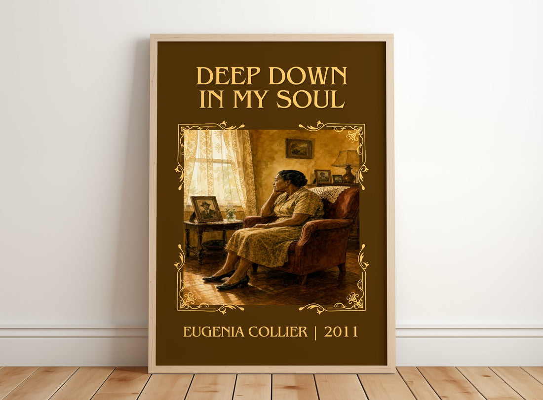 Deep Down In My Soul Classic Book Art Print by Eugenia Collier – framed print leaning on a wooden floor