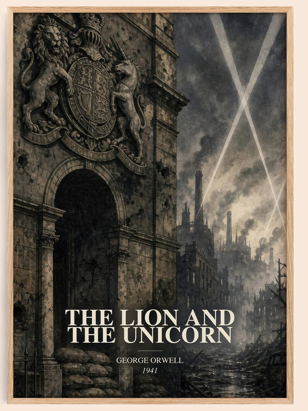 The Lion And The Unicorn watercolour book poster by George Orwell – framed literary art print