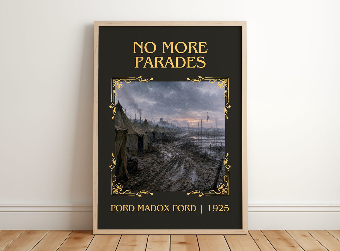No More Parades Classic Book Art Print by Ford Madox Ford – framed print leaning on a wooden floor