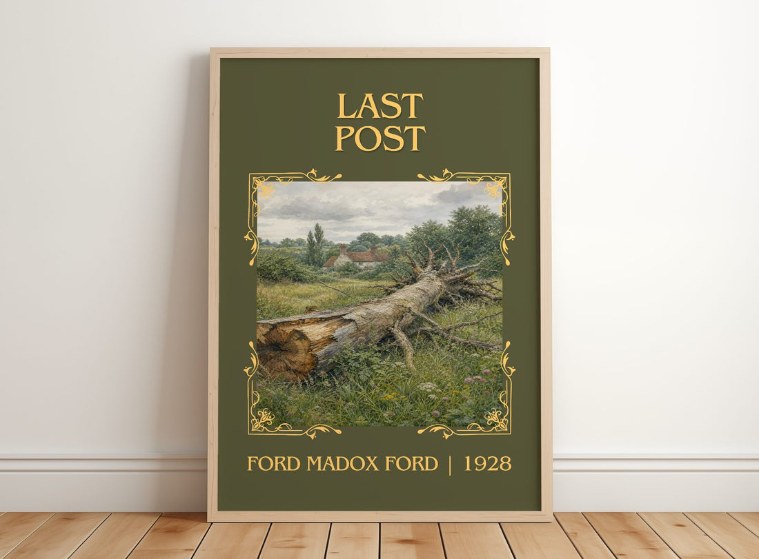 Last Post Classic Book Art Print by Ford Madox Ford – framed print leaning on a wooden floor