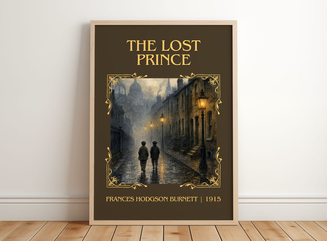 The Lost Prince Classic Book Art Print by Frances Hodgson Burnett – framed print leaning on a wooden floor