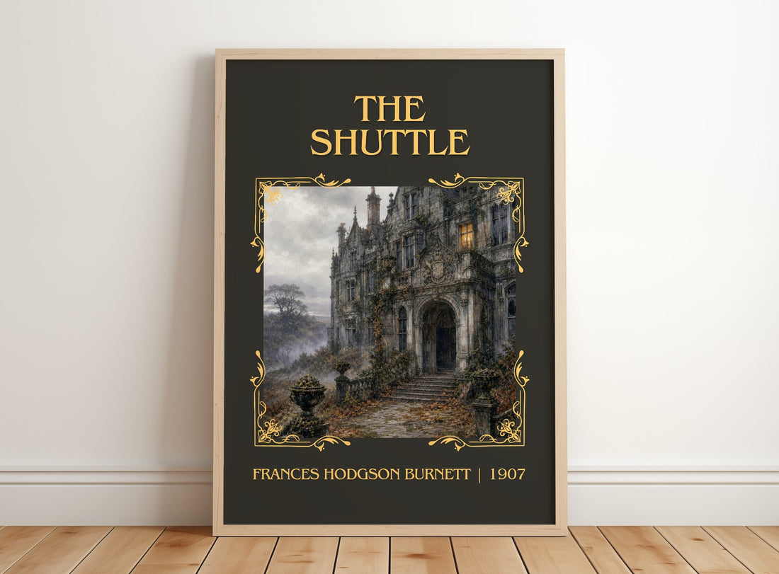 The Shuttle Classic Book Art Print by Frances Hodgson Burnett – framed print leaning on a wooden floor