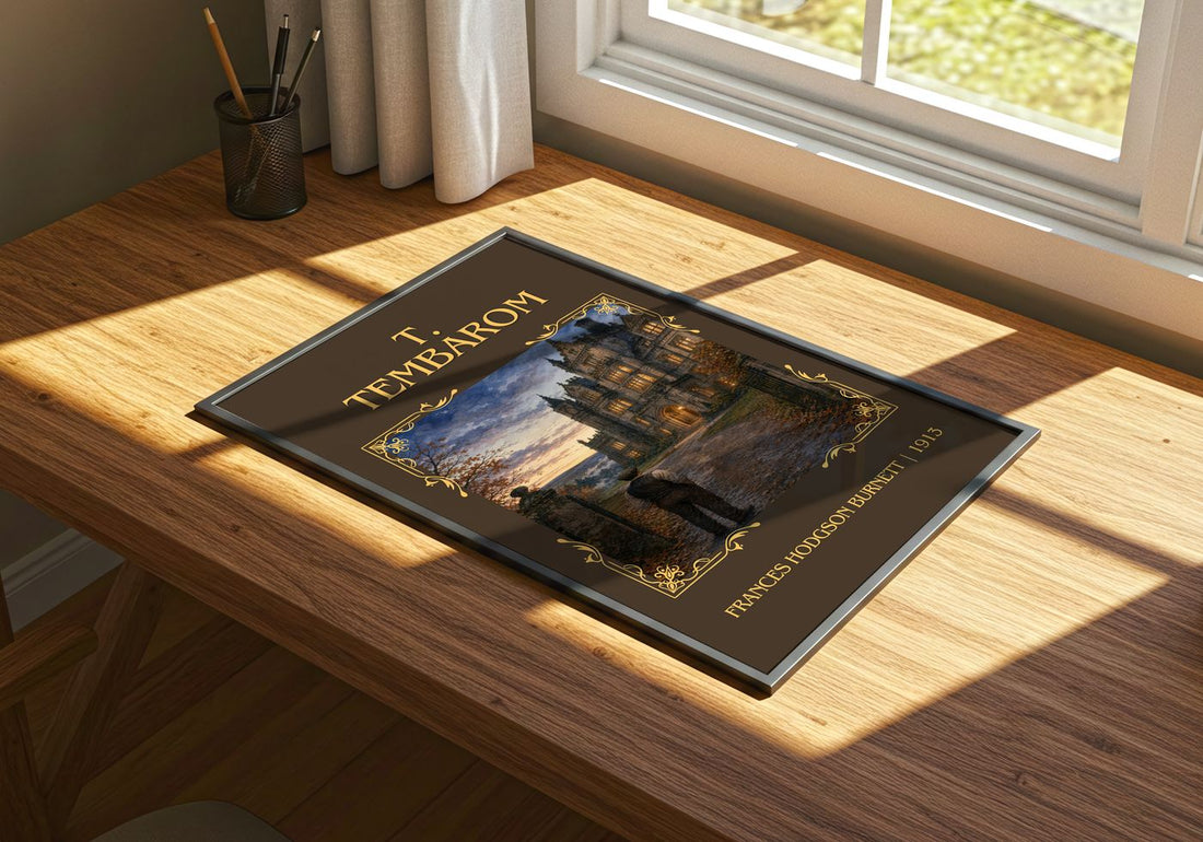 T. Tembarom Classic Book Art Print by Frances Hodgson Burnett – print on a sunlit desk