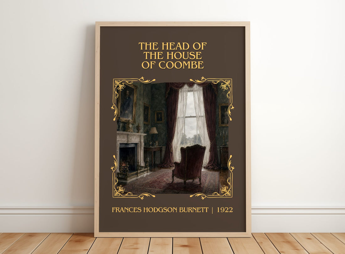 Head Of The House Of Coombe Classic Book Art Print by F. Burnett – framed print leaning on a wooden floor