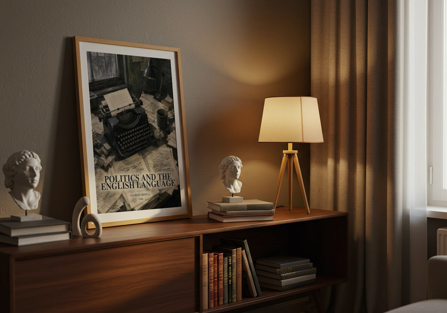 Politics And The English Language watercolour print on bookshelf – George Orwell fan gift
