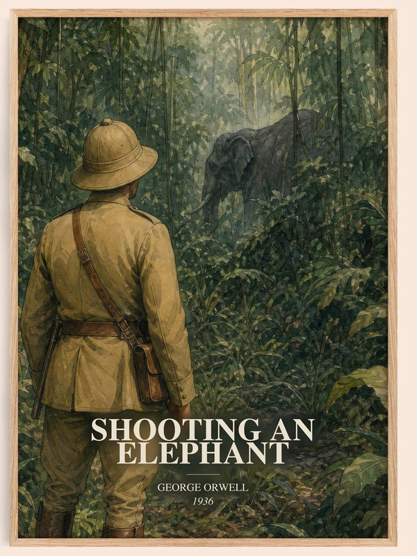 Shooting An Elephant watercolour book poster by George Orwell – framed literary art print