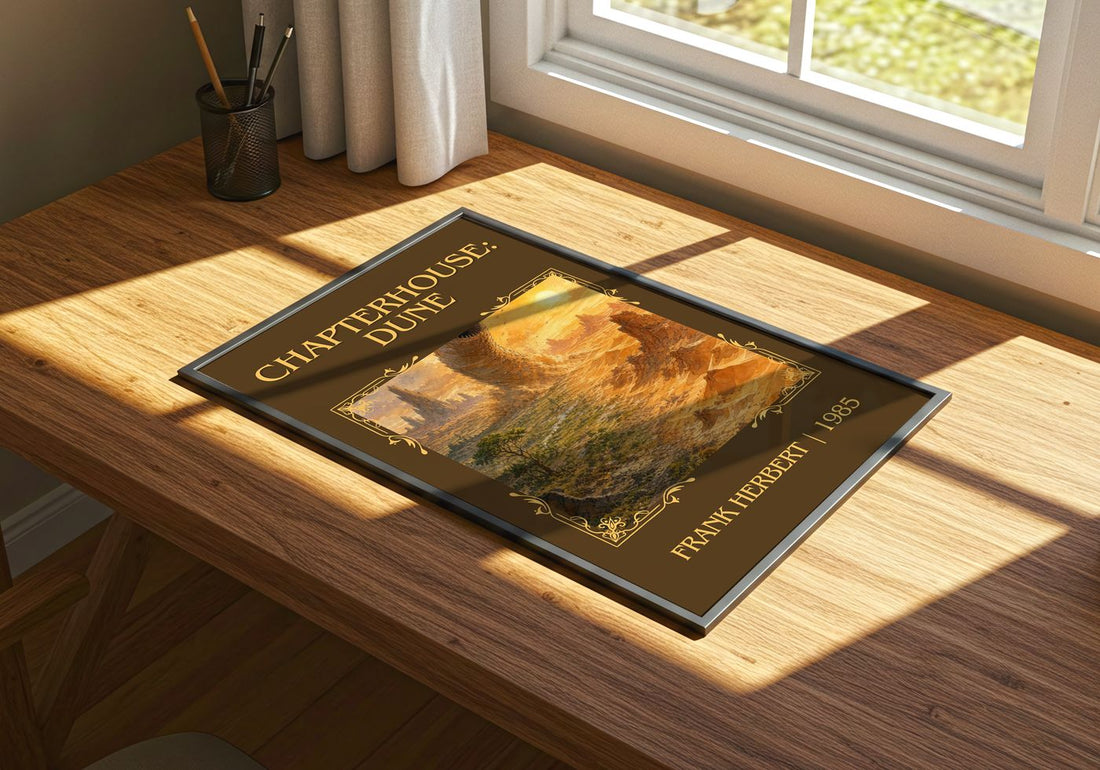 Chapterhouse: Dune Classic Book Art Print by Frank Herbert – print on a sunlit desk