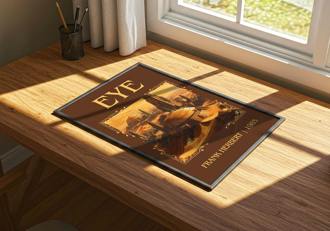 Eye Classic Book Art Print by Frank Herbert – print on a sunlit desk