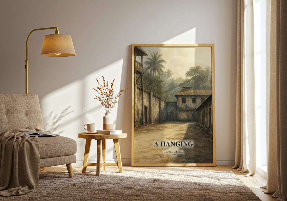 A Hanging watercolour print in frame leaning in hallway – non fiction wall art (mockup)