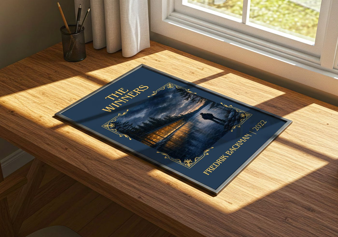 The Winners Classic Book Art Print by Fredrik Backman – print on a sunlit desk