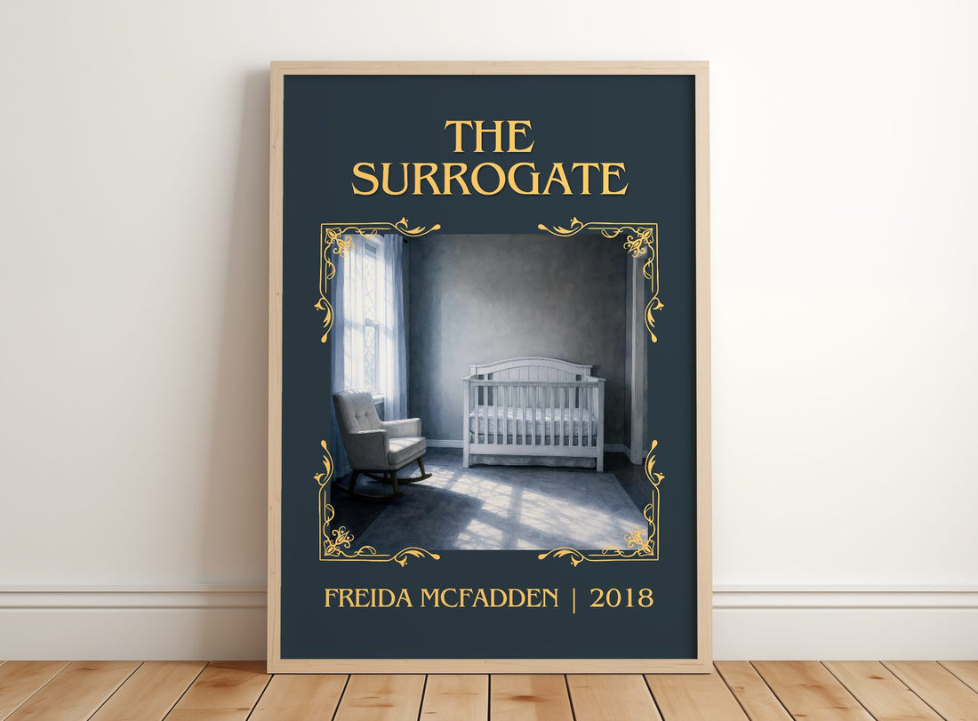 The Surrogate Classic Book Art Print by Freida Mcfadden – framed print leaning on a wooden floor