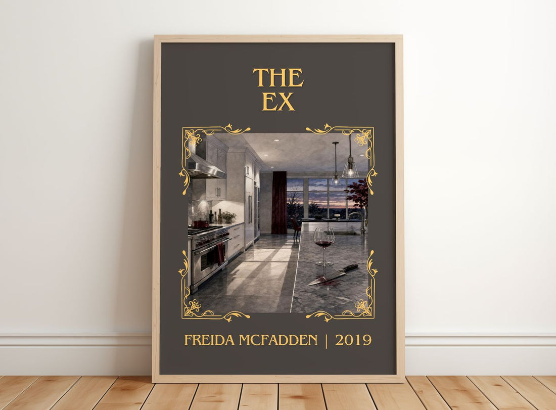 The Ex Classic Book Art Print by Freida Mcfadden – framed print leaning on a wooden floor