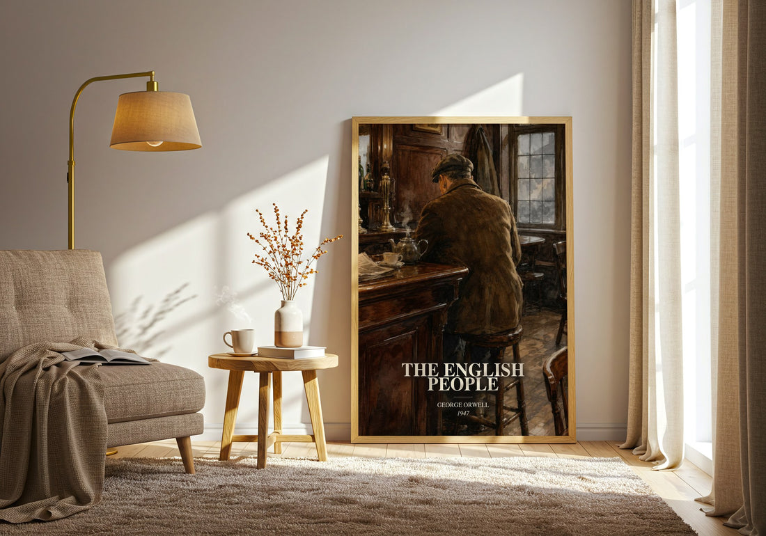 The English People watercolour print in frame leaning in hallway – non fiction wall art (mockup)