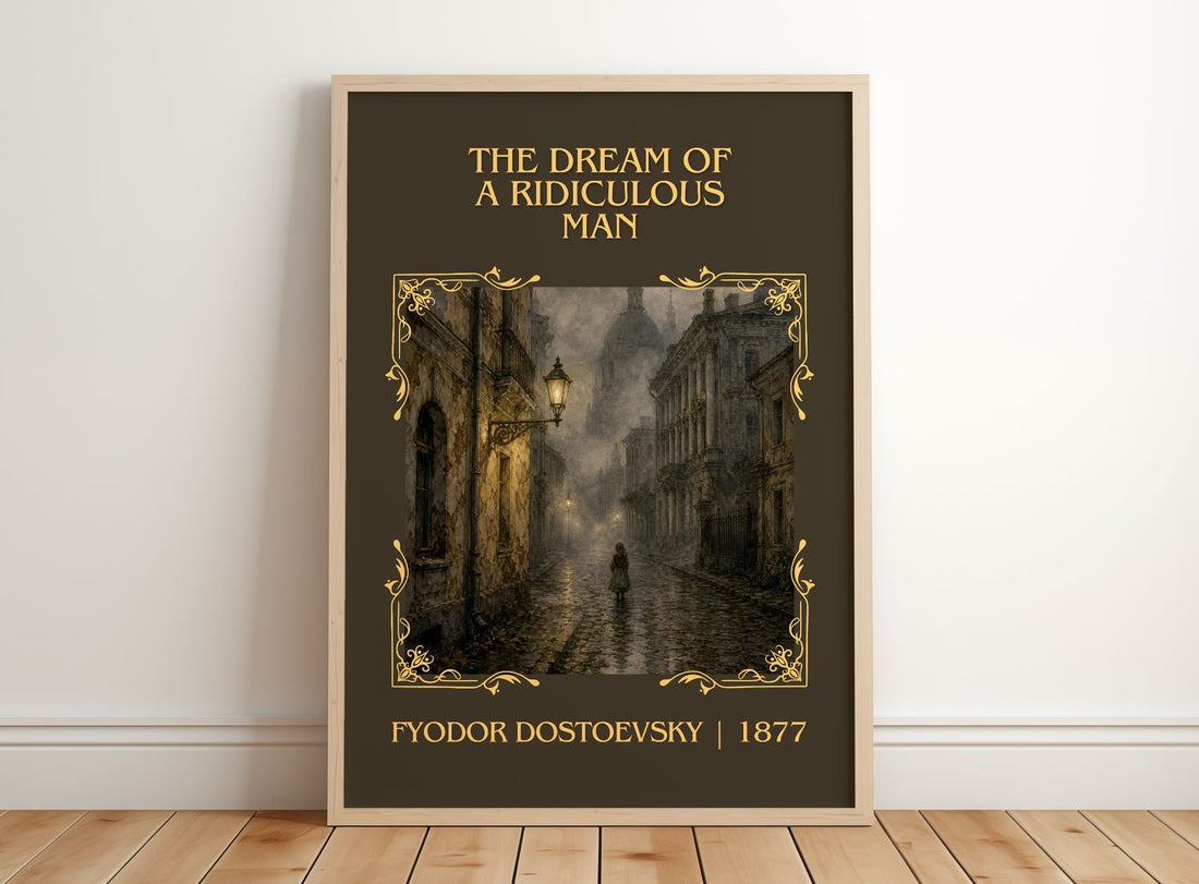 Dream Of A Ridiculous Man Classic Book Art Print by Fyodor Dostoevsky – framed print leaning on a wooden floor