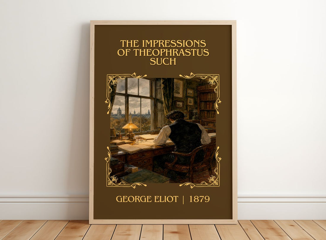 Impressions Of Theophrastus Such Classic Book Art Print by G. Eliot – framed print leaning on a wooden floor