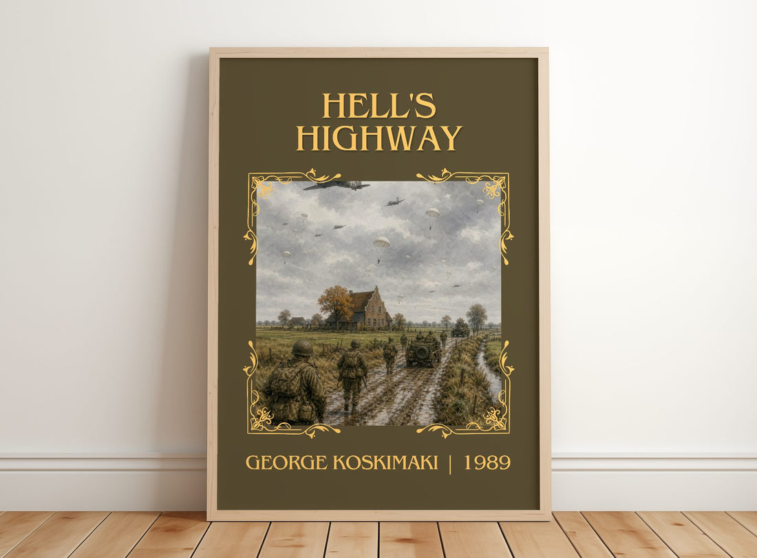 Hell'S Highway Classic Book Art Print by George Koskimaki – framed print leaning on a wooden floor