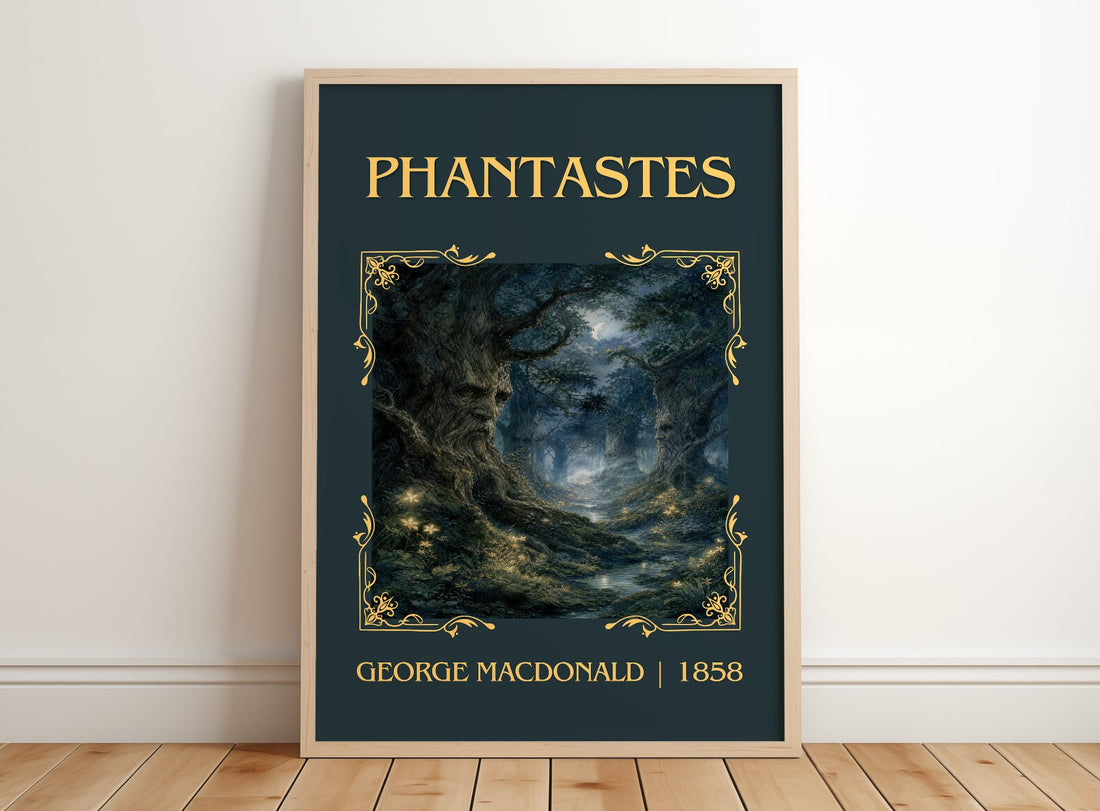 Phantastes Classic Book Art Print by George Macdonald – framed print leaning on a wooden floor