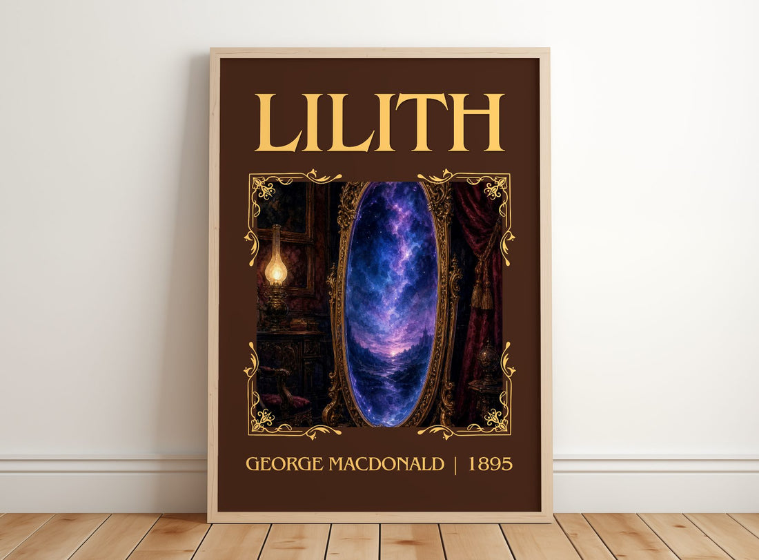 Lilith Classic Book Art Print by George Macdonald – framed print leaning on a wooden floor
