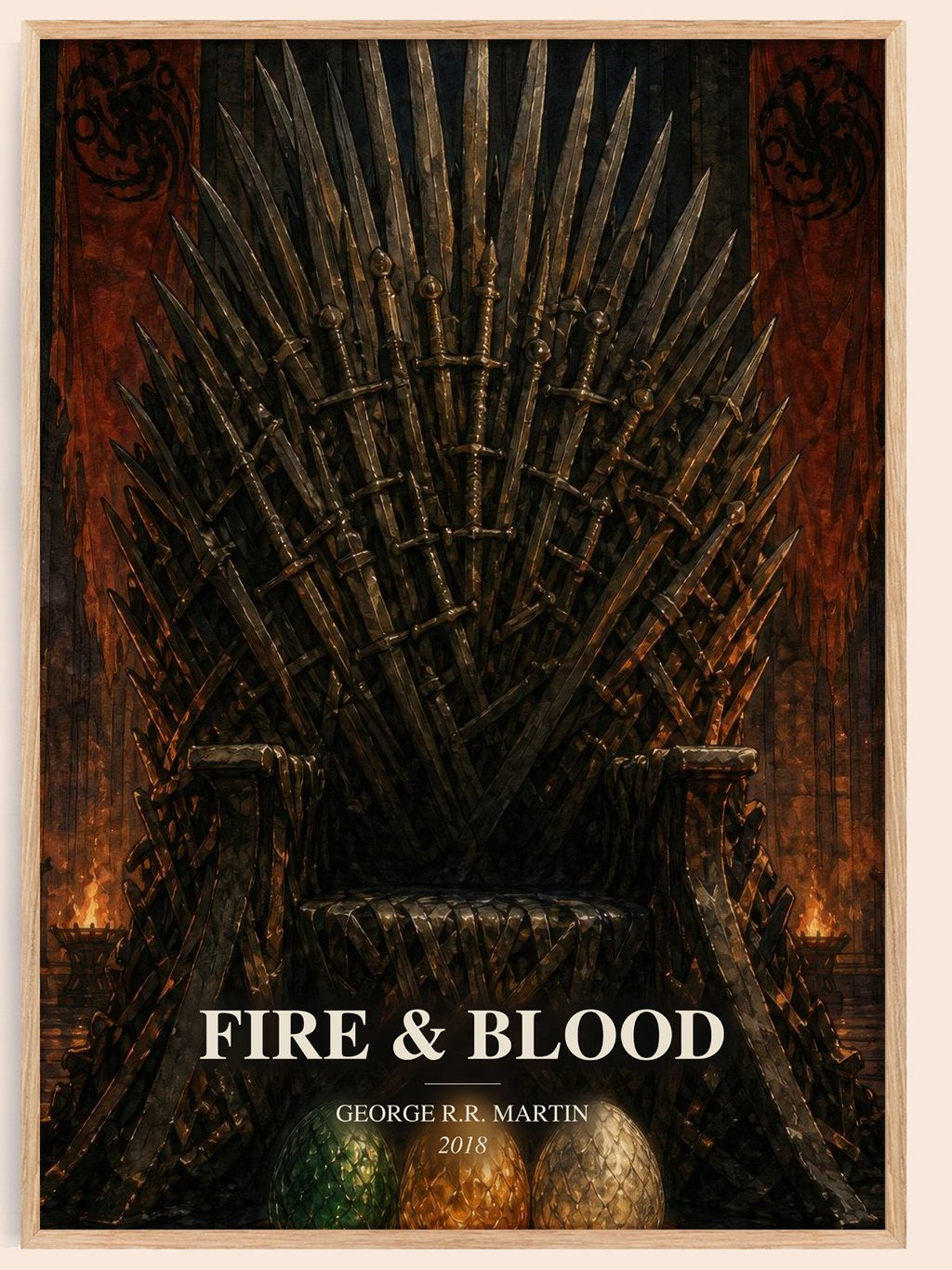 Fire & Blood watercolour book poster by George R.R. Martin – framed literary art print
