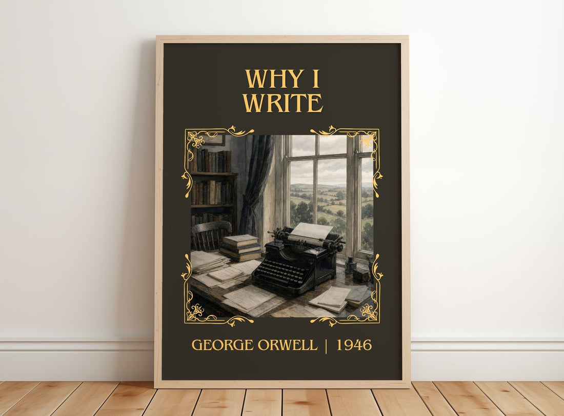 Why I Write Classic Book Art Print by George Orwell – framed print leaning on a wooden floor