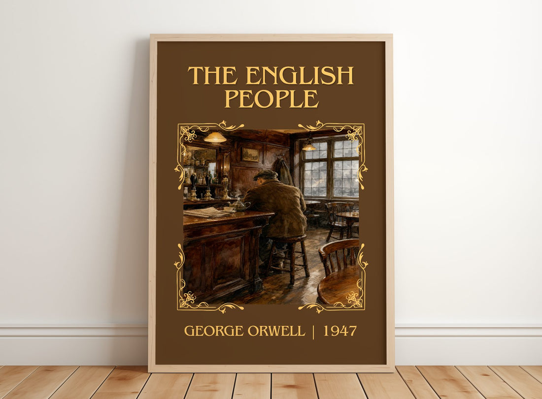 The English People Classic Book Art Print by George Orwell – framed print leaning on a wooden floor