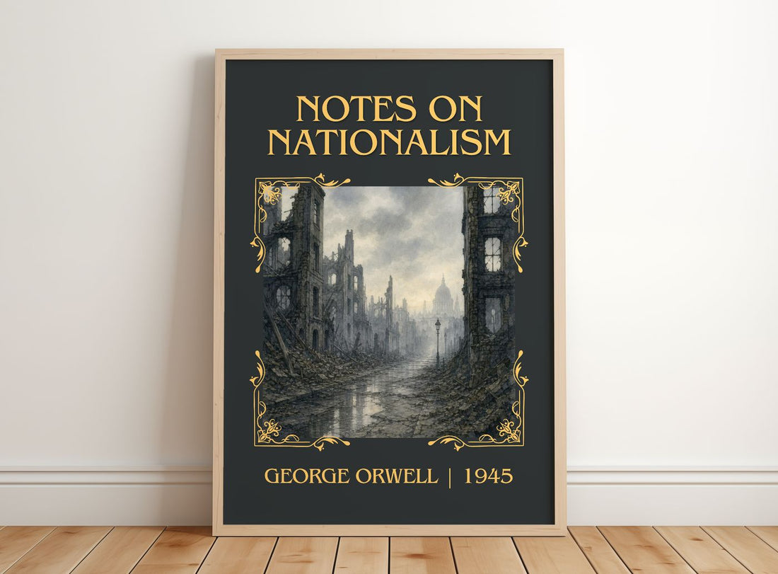 Notes On Nationalism Classic Book Art Print by George Orwell – framed print leaning on a wooden floor