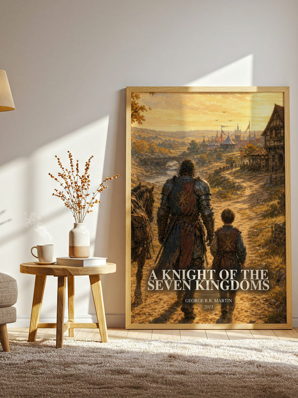 A Knight Of The Seven Kingdoms watercolour print in frame leaning in hallway – fantasy wall art