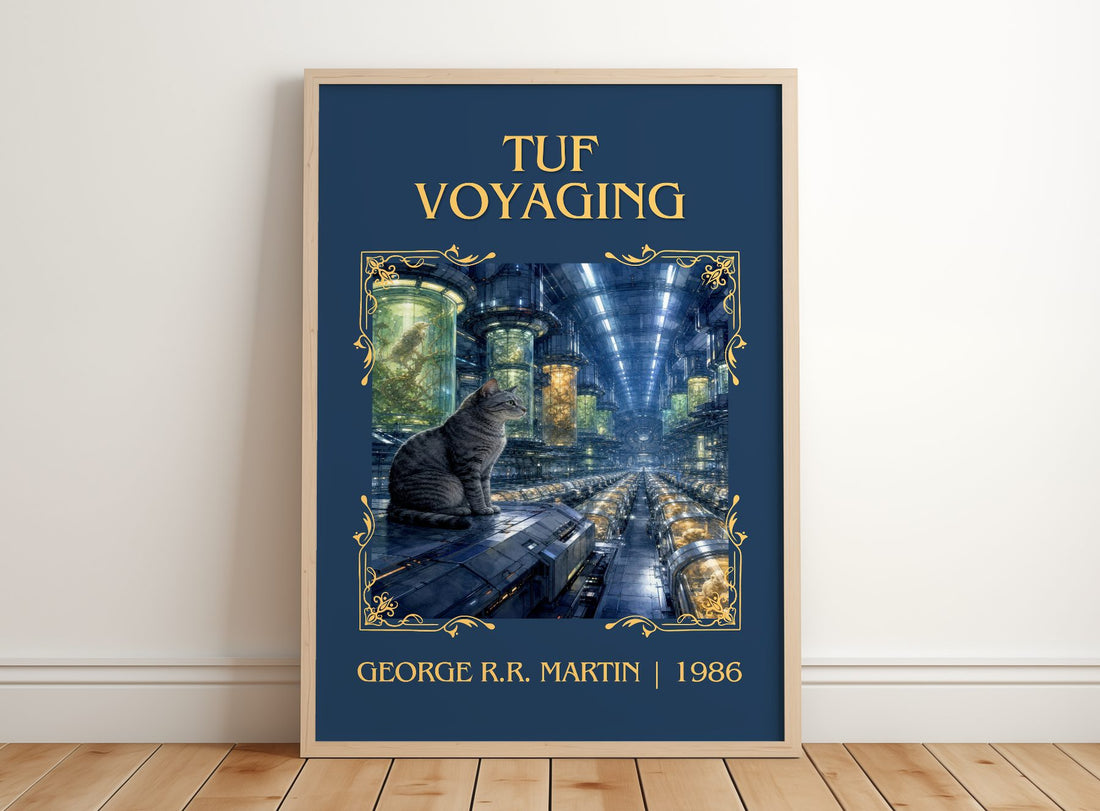 Tuf Voyaging Classic Book Art Print by George R.R. Martin – framed print leaning on a wooden floor