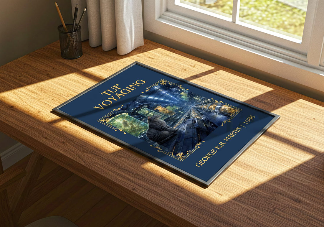 Tuf Voyaging Classic Book Art Print by George R.R. Martin – print on a sunlit desk
