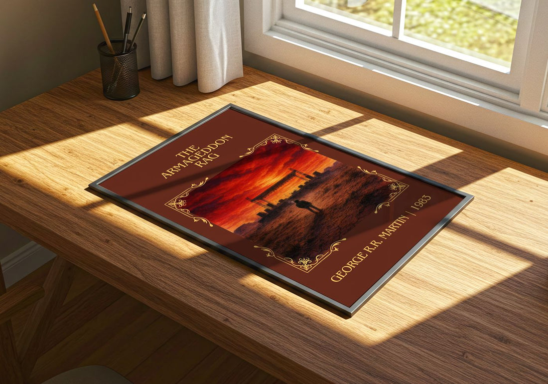 The Armageddon Rag Classic Book Art Print by George R.R. Martin – print on a sunlit desk