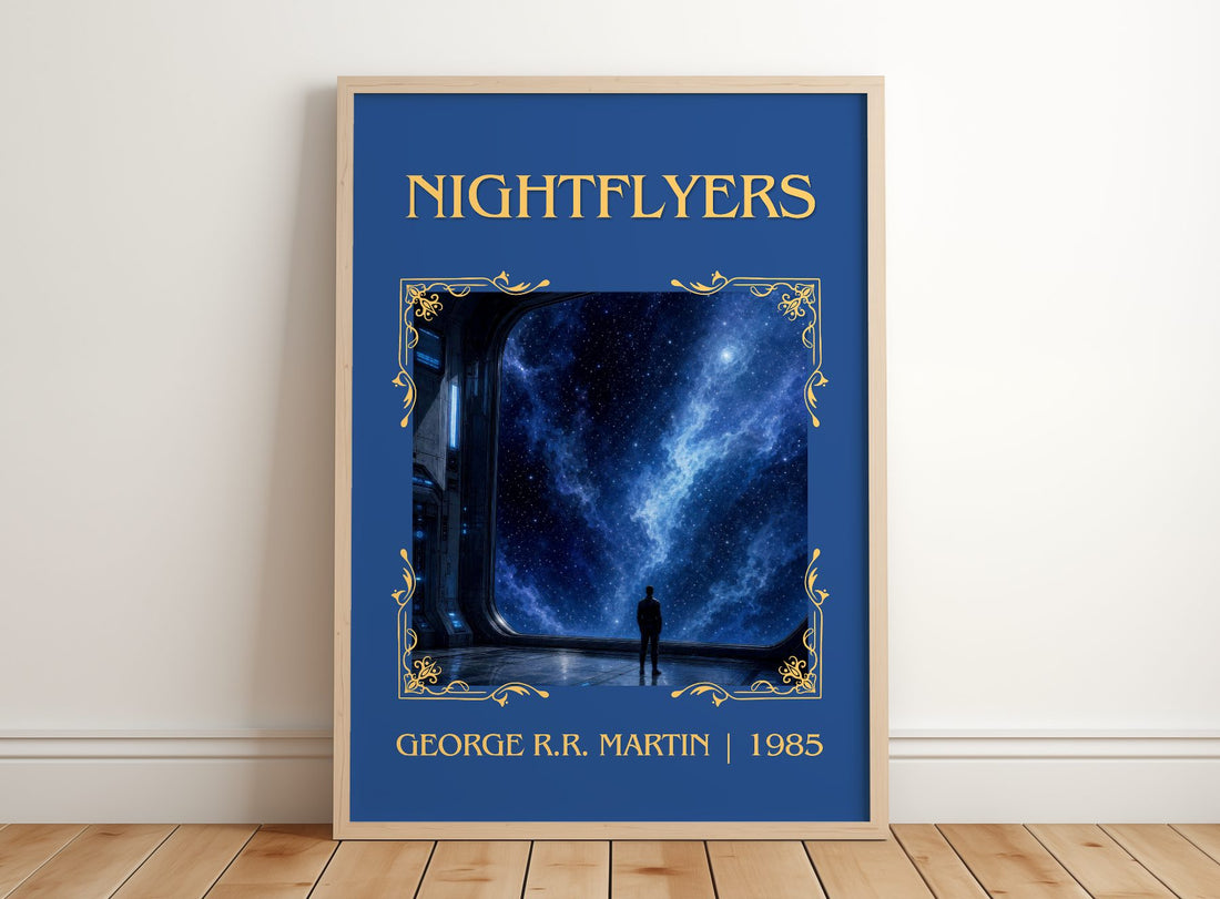 Nightflyers Classic Book Art Print by George R.R. Martin – framed print leaning on a wooden floor